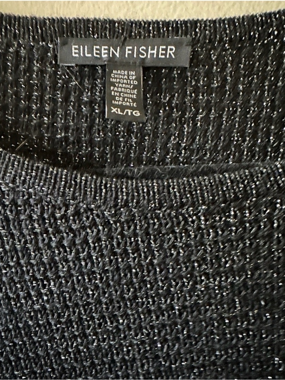 XL Eileen Fisher Black Crewneck Sweater with Subtle Metallic Sheen - Picture 2 of 4